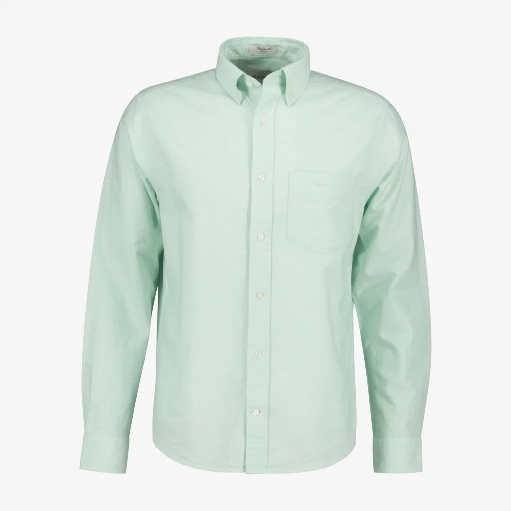 Flat View of GANT Micro Pattern Oxford Shirt in Soft Green
