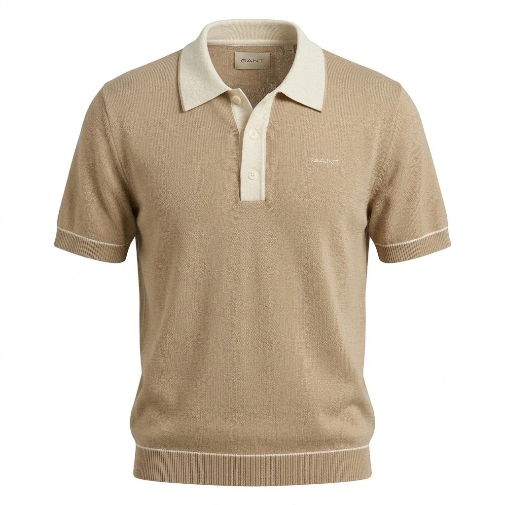 Flat View of GANT Cotton and Modal Knitted Polo in Sand