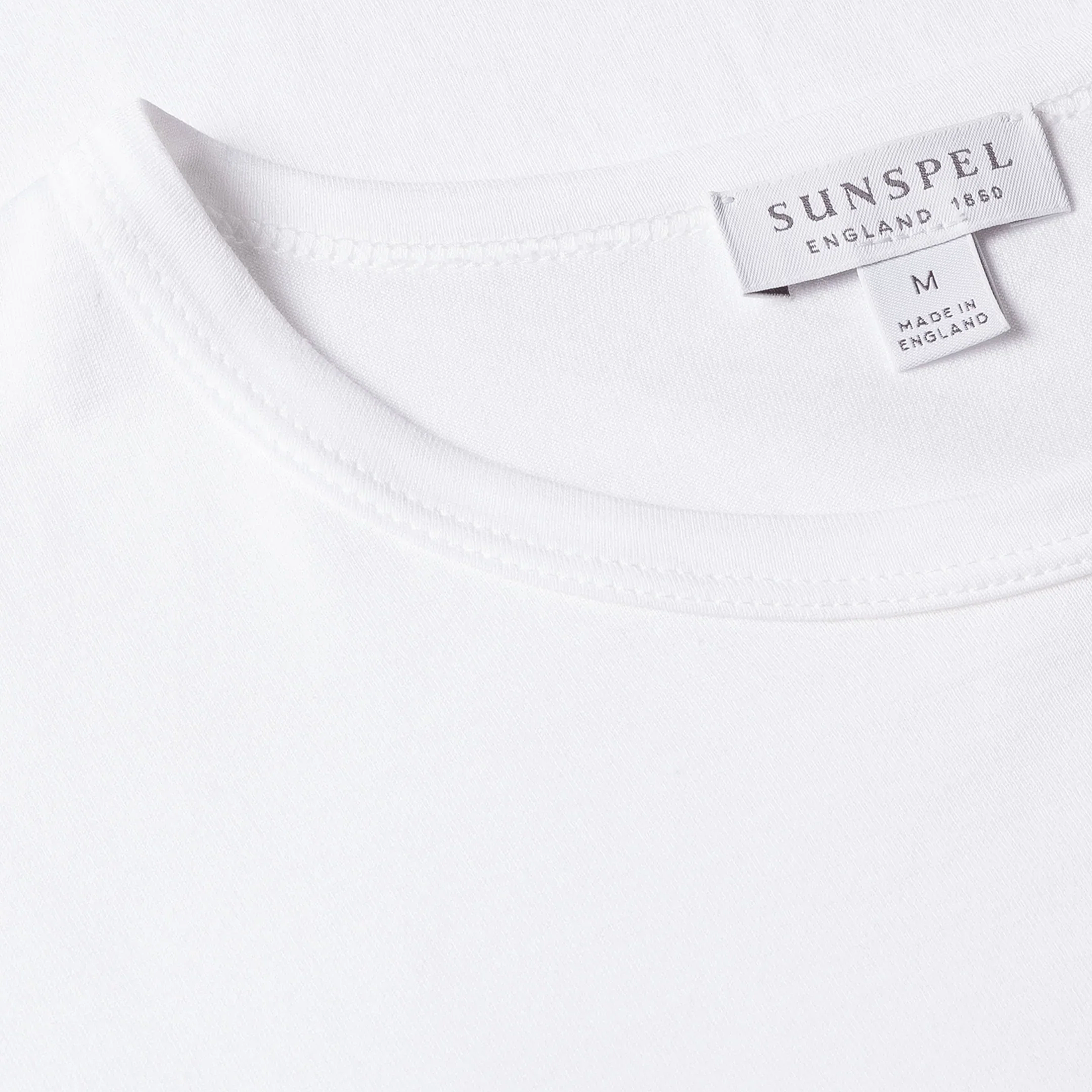 Close View of Sunspel Luxury Signature T Shirt in White