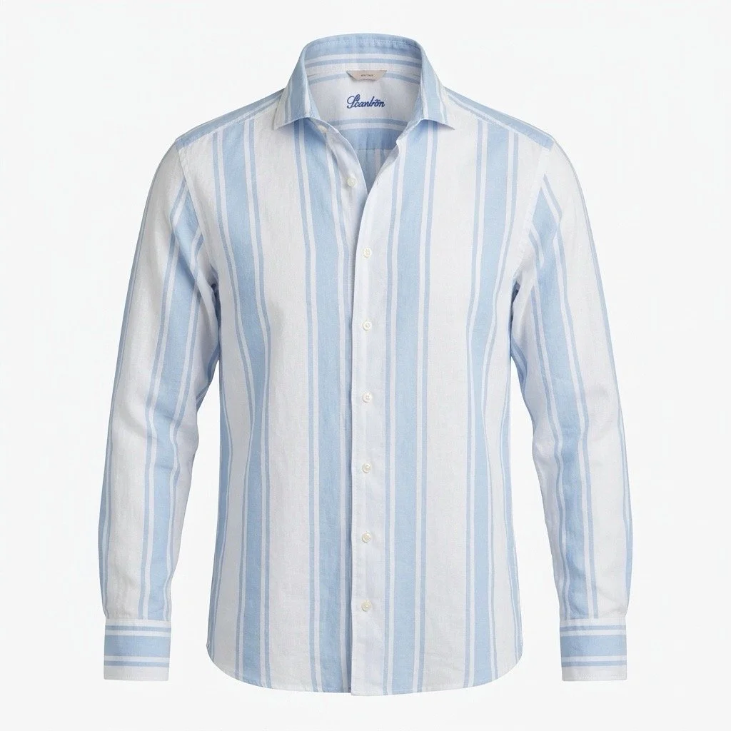 Stenstroms Luxury Slim-Fit Superfine Stripe Shirt - White / Light Blue