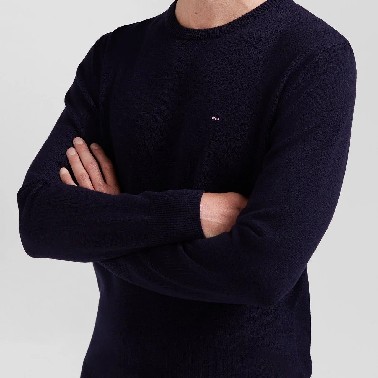 Close View of Model in Eden Park Wool Mix Jumper - Navy