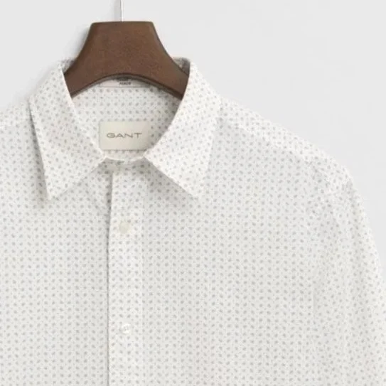 Close View of GANT Micro Print Shirt in White and Navy