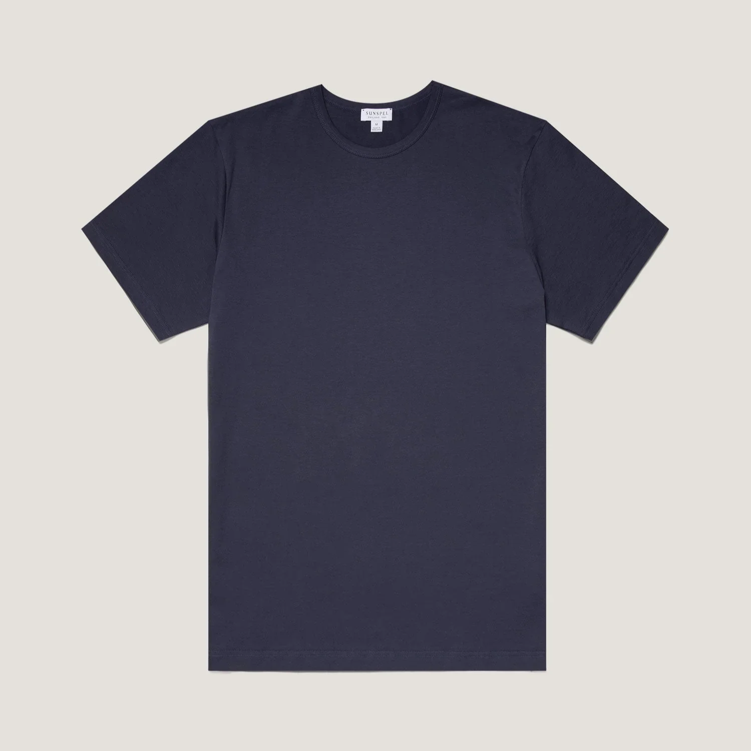 Flat View of Sunspel Luxury Signature T Shirt in Navy