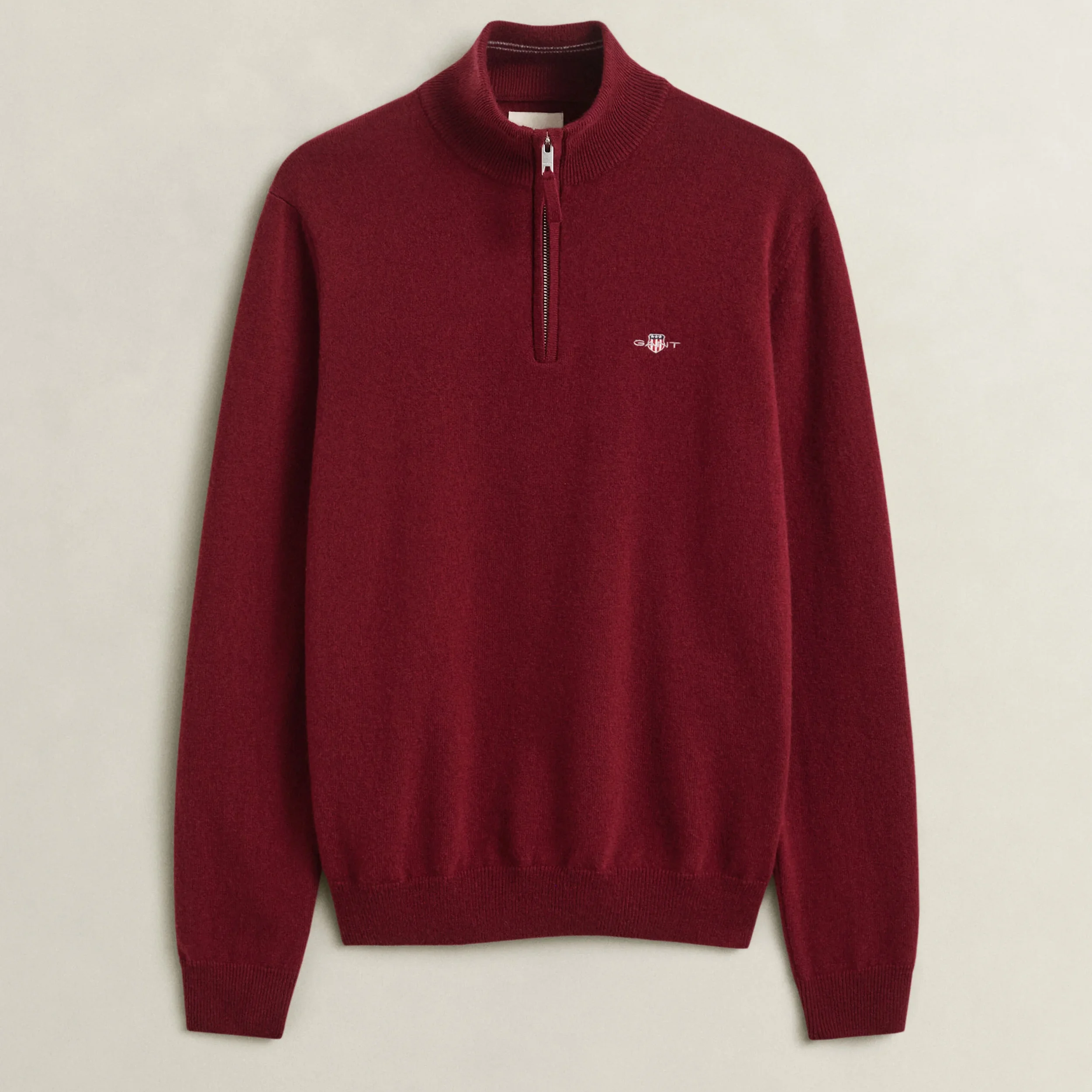 Flat View of GANT Superfine Lambswool Half Zip in Plumped Red