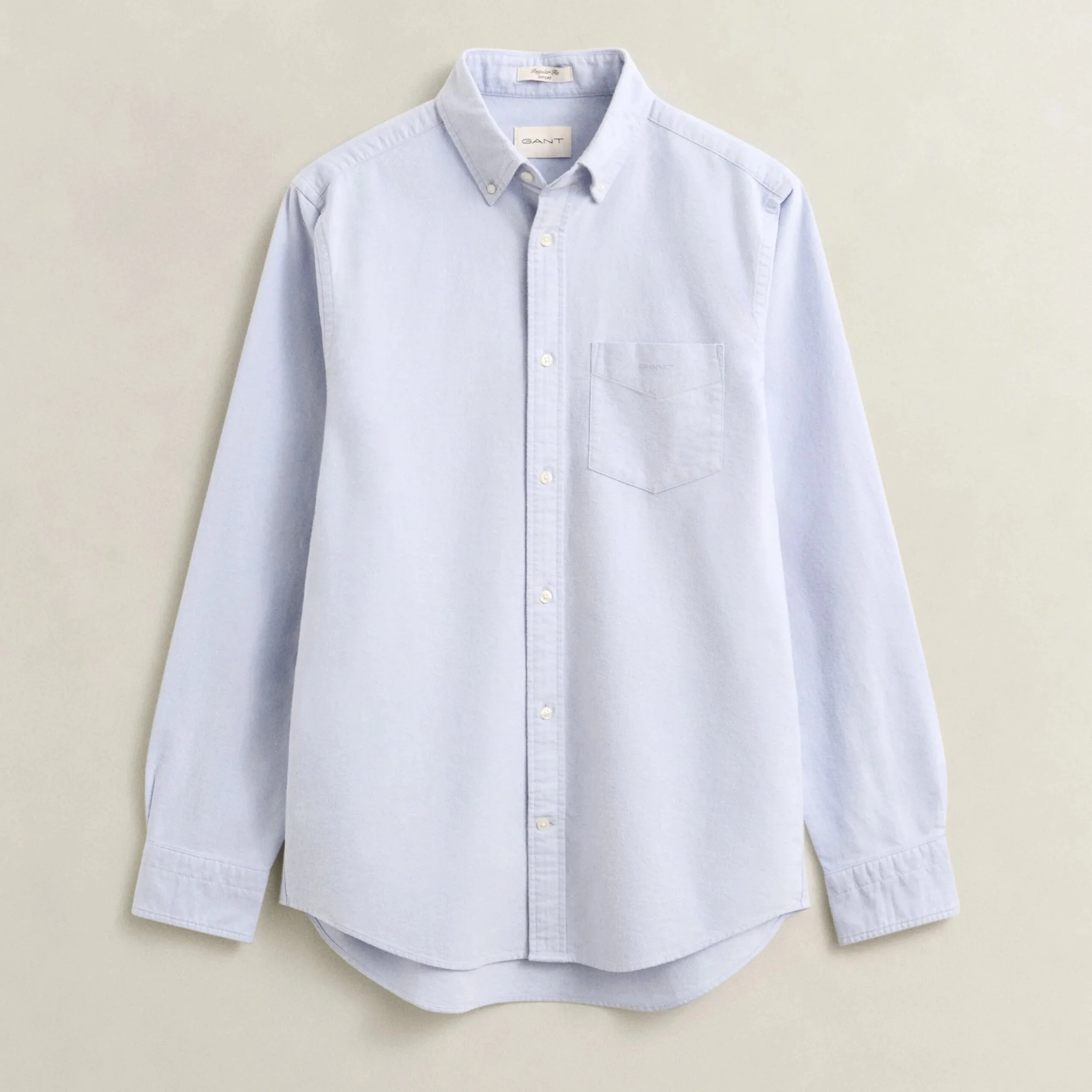 Flat View of GANT Regular Fit Brushed Cotton Oxford Shirt in Clear Sky Blue