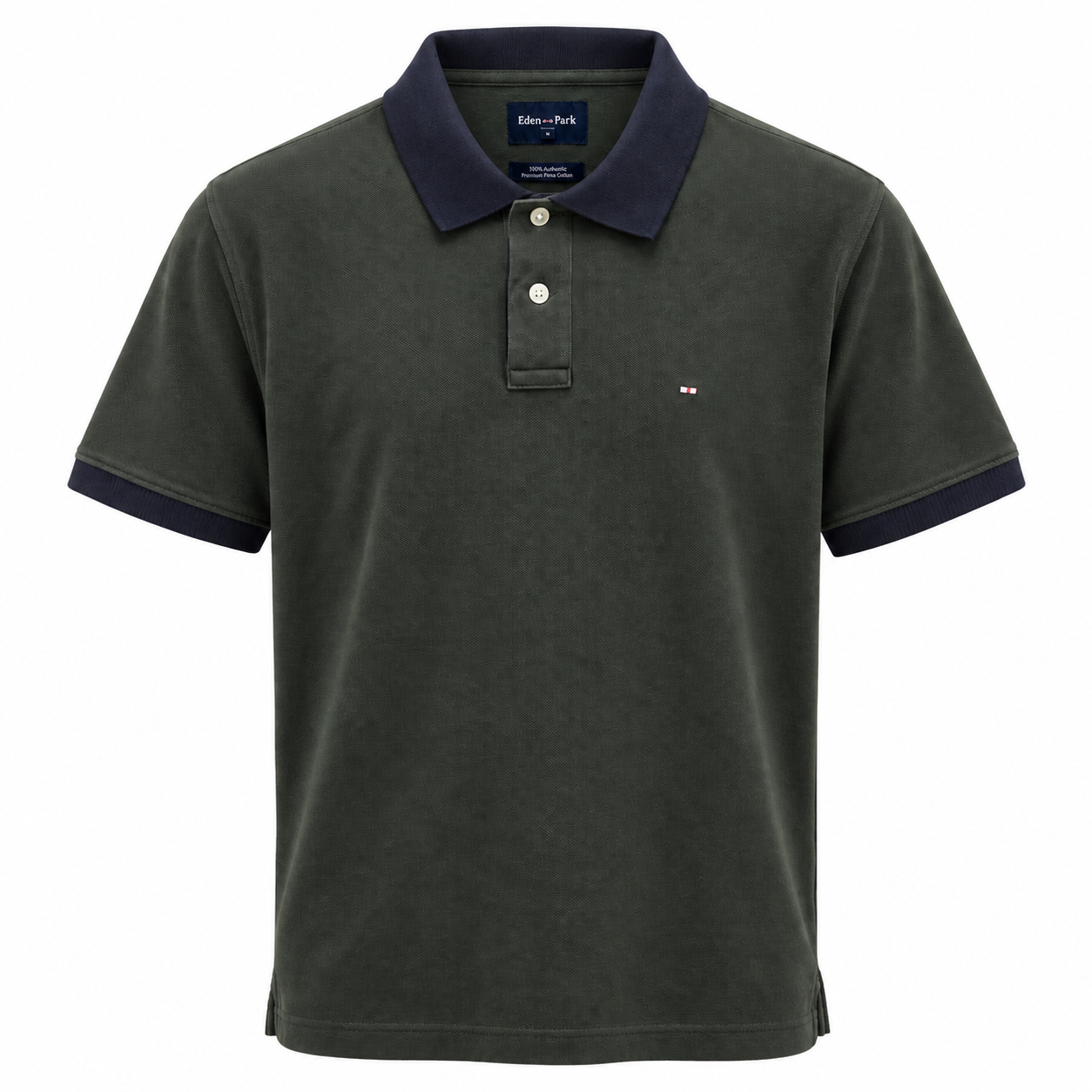 Flat View of Eden Park Pima Cotton Polo in Olive Green