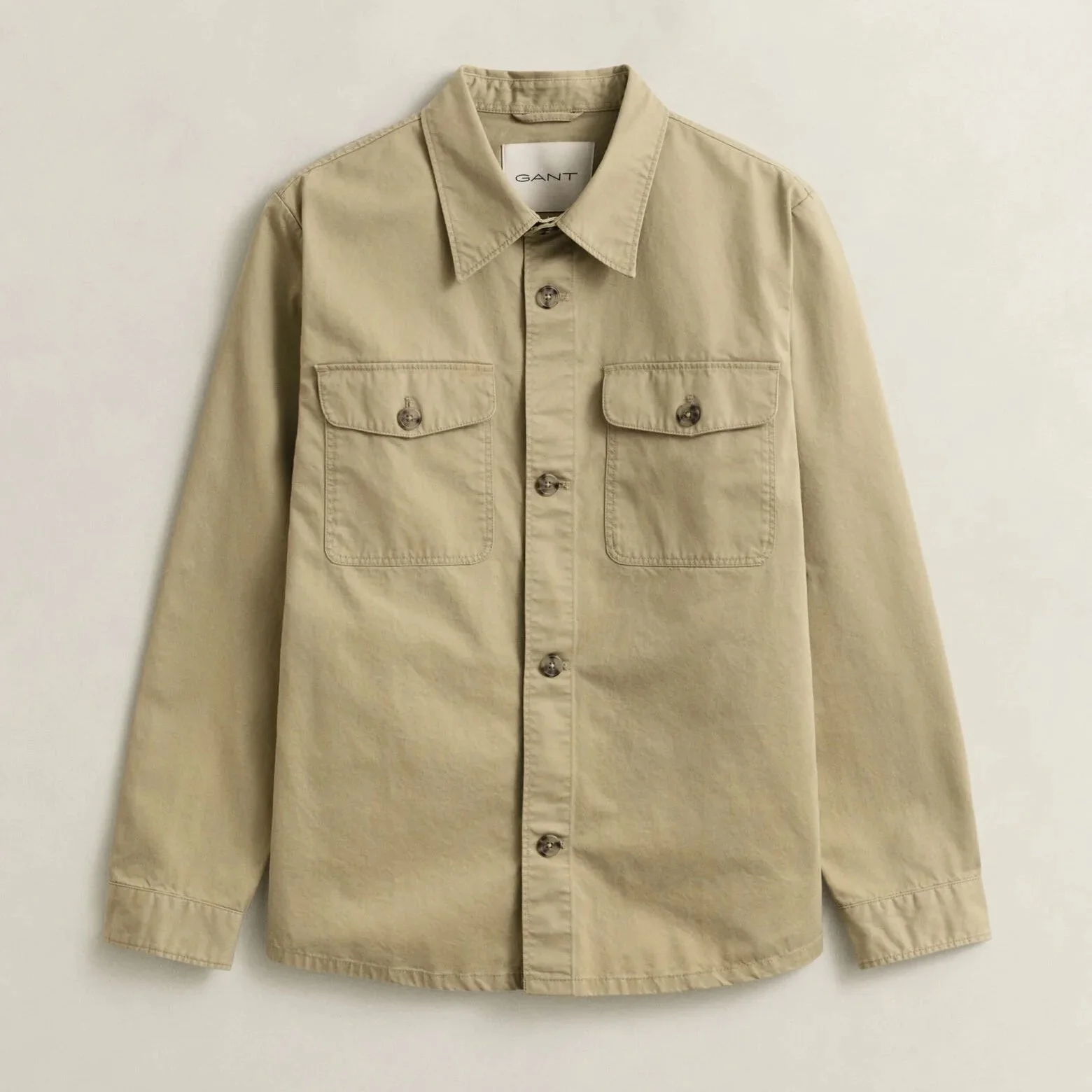 Flat View of GANT Cotton Twill Overshirt in Sand
