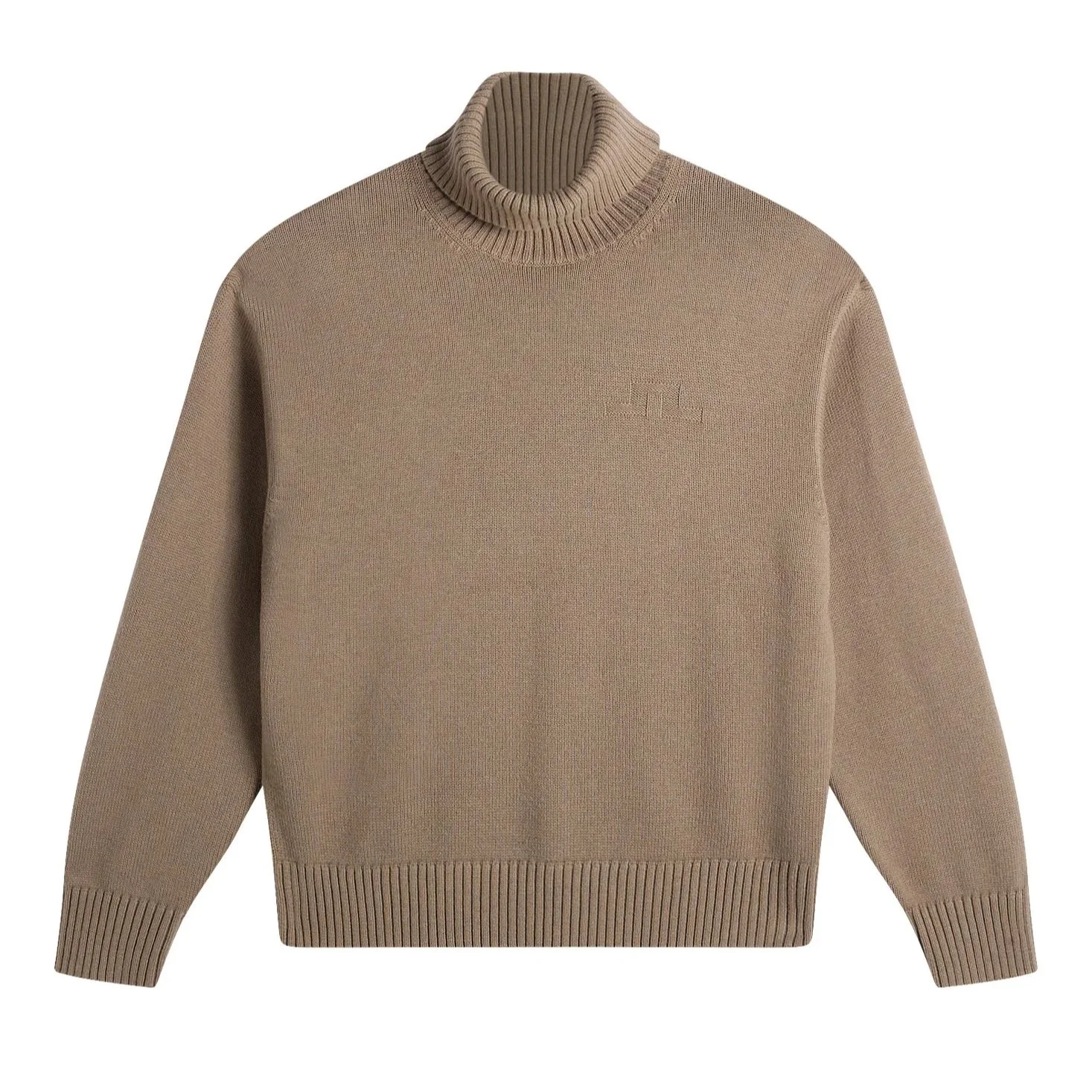 Flat View of J Lindeberg Eddy Knitted Roll Neck Jumper in Sand