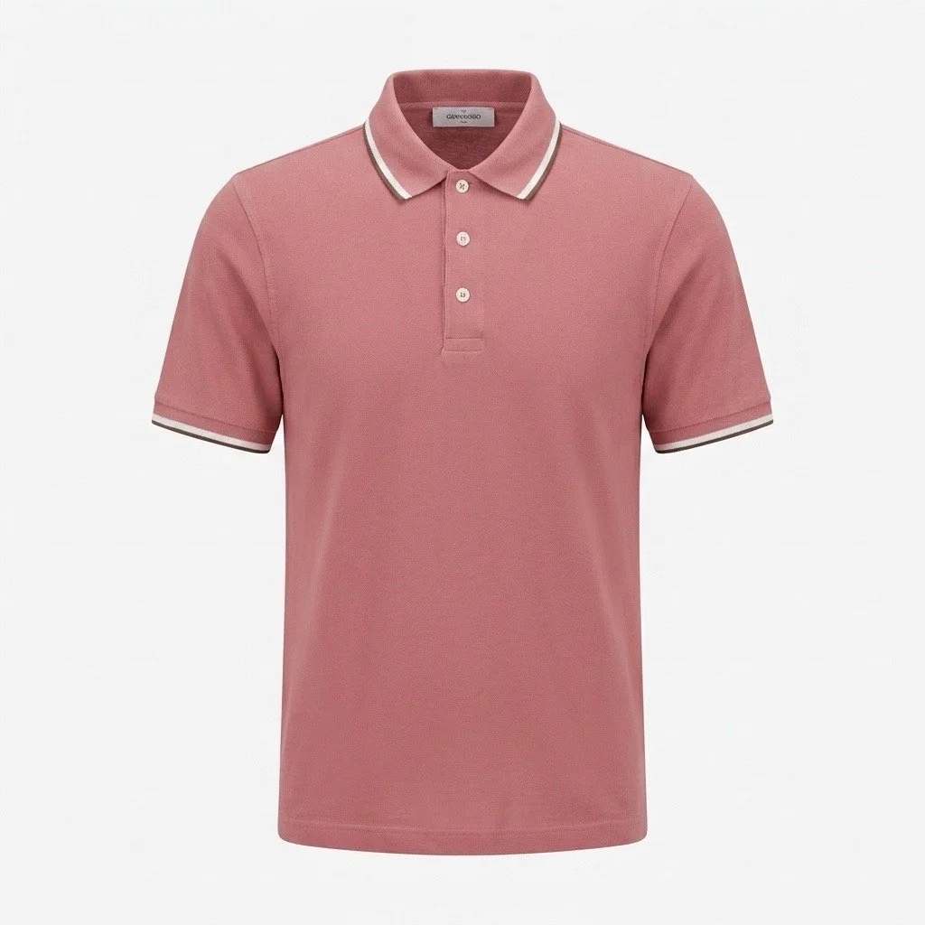 Flat View of Gran Sasso Luxury Stripe Collar Knitted Polo in Pink