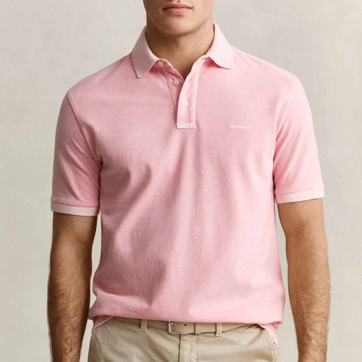 Model View of GANT Sunfaded Polo in Soft Pink