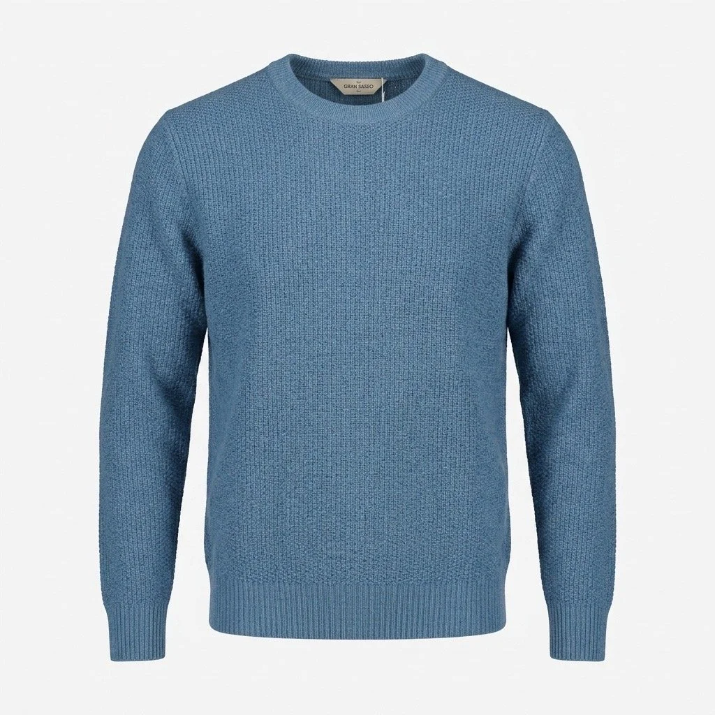 Flat View of Gran Sasso Luxury Heavyweight Texture Jumper in Faded Blue