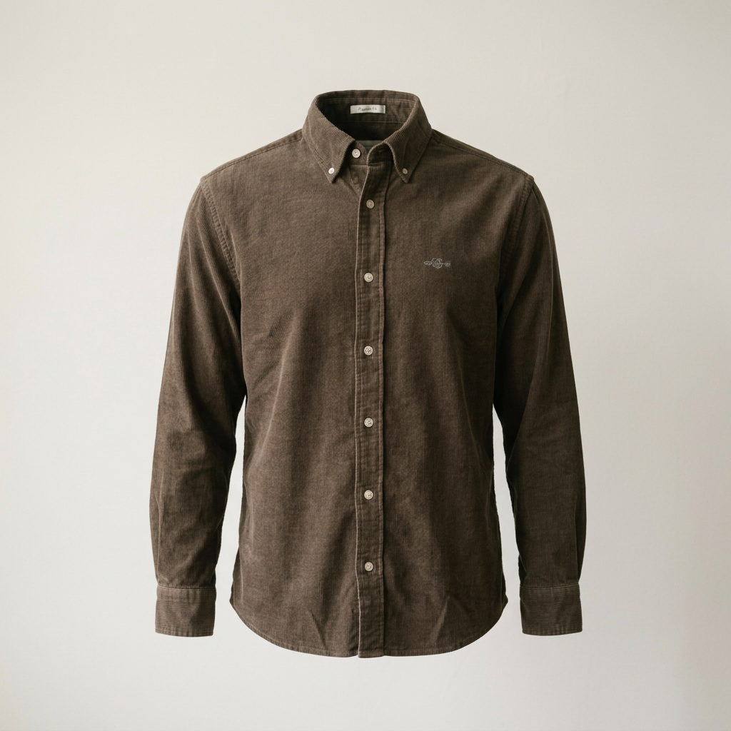 Flat View of GANT Regular Fit Corduroy Shirt in Faded Taupe