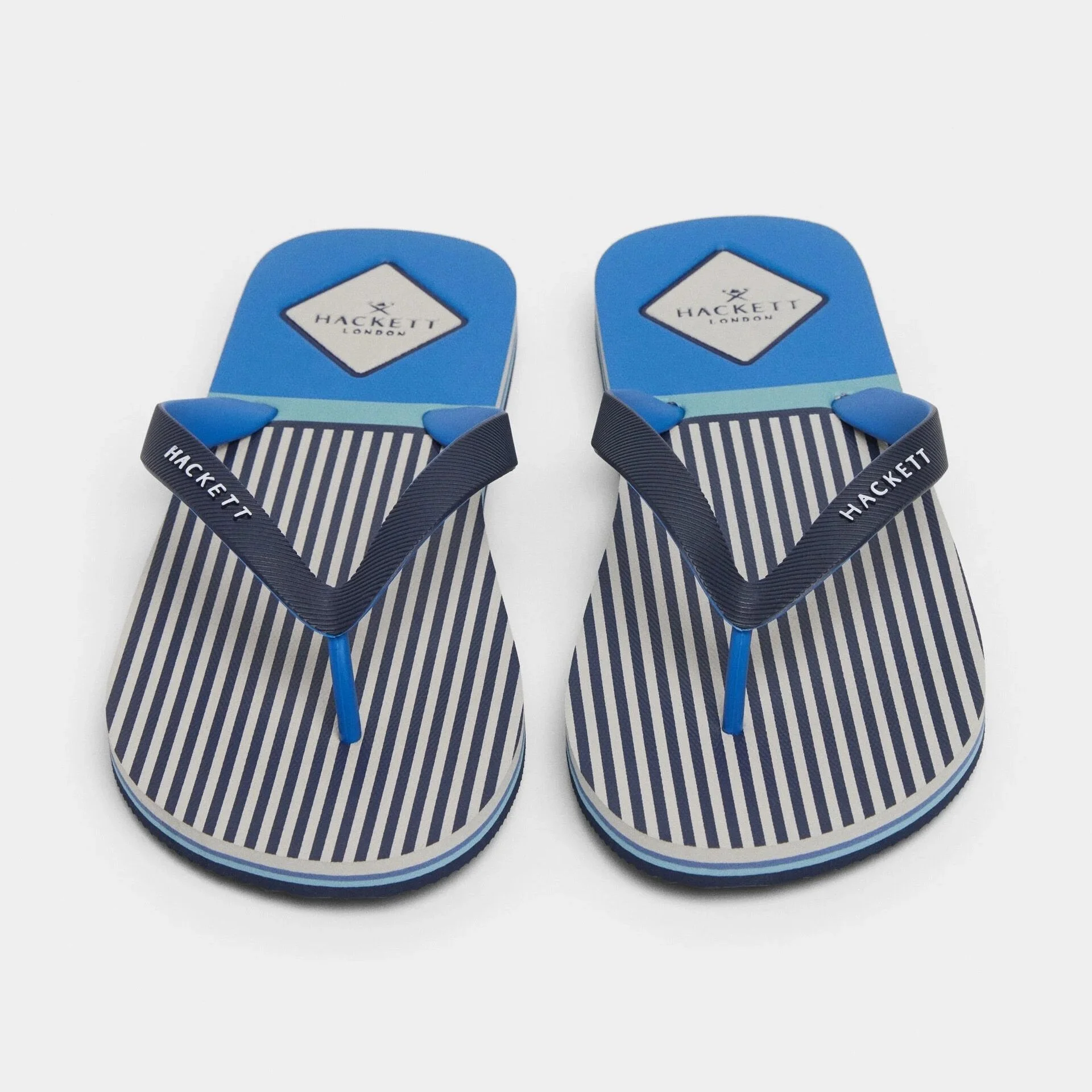 Front View of Hackett Stripe Flip Flop in Navy and Blue