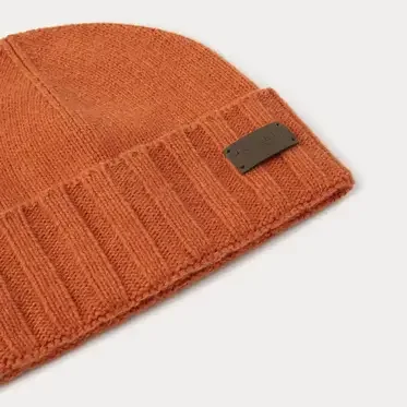 Close View of Hackett Cashmere Beanie in Orange