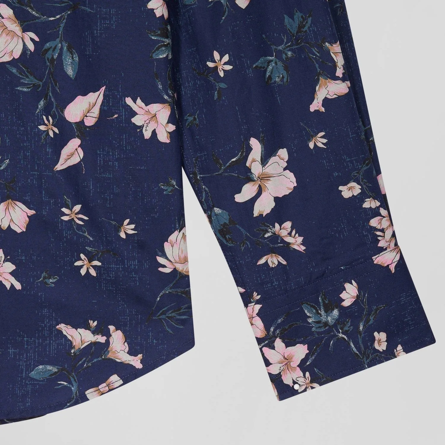 Close View of Eden Park Floral Shirt in Navy and Pink