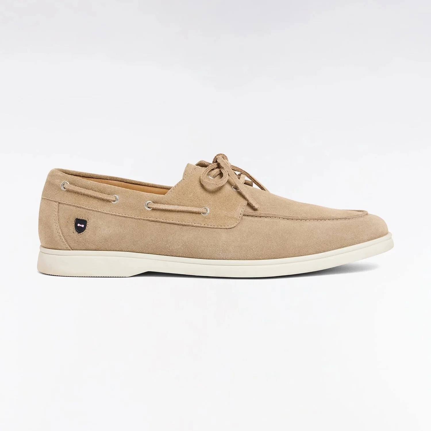 Side View of Eden Park Suede Boat Shoe in Sand