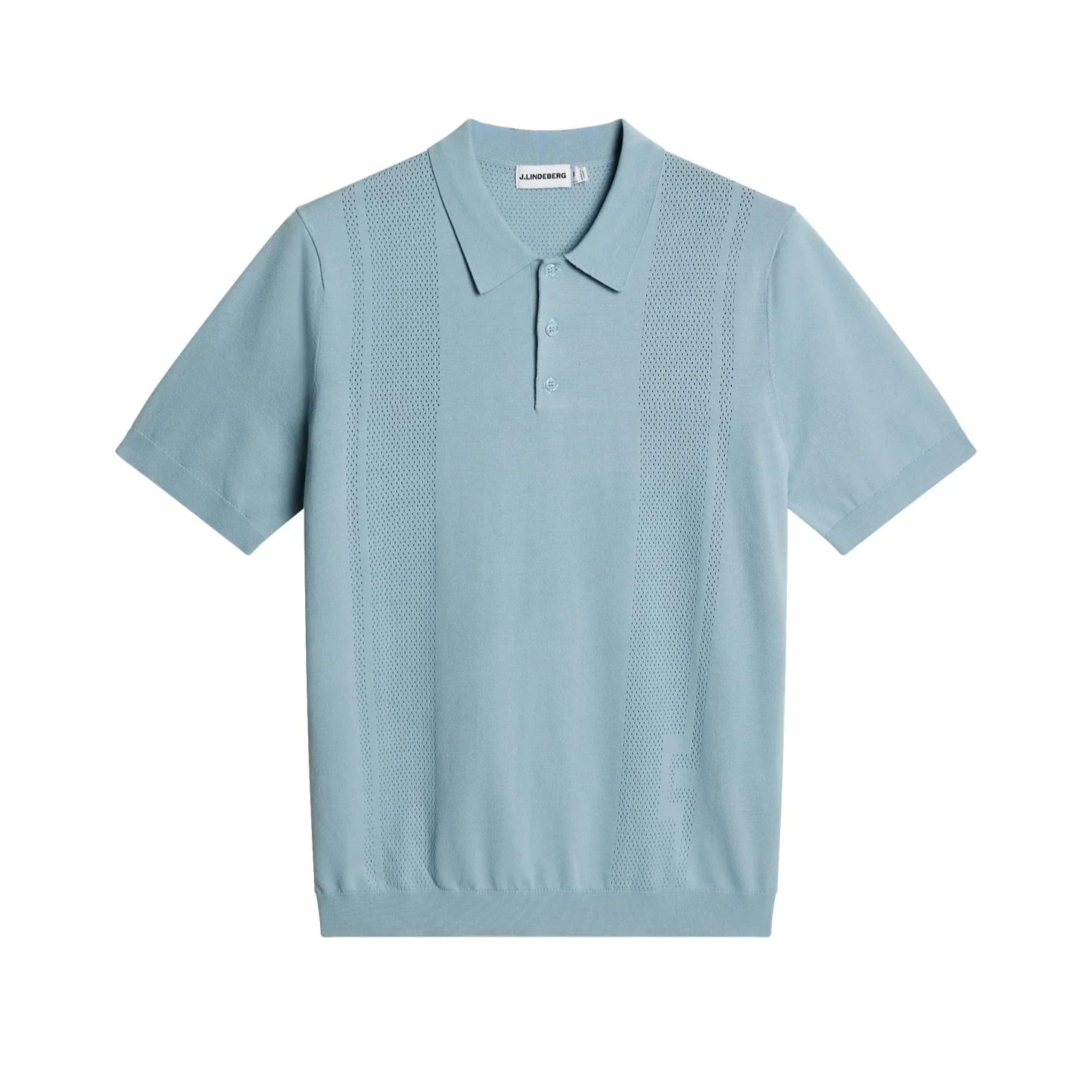 Flat View of J Lindeberg Silk Mix Knitted Polo in Soft Blue
