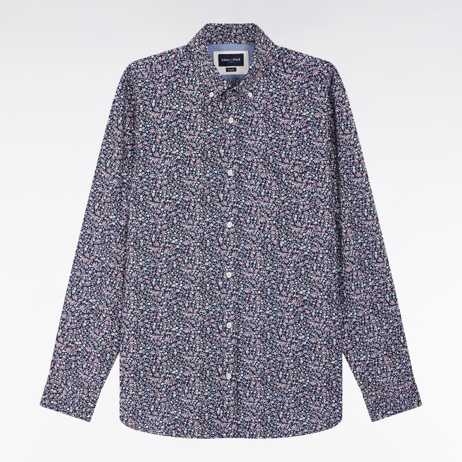 Flat View of Eden Park Floral Shirt in Navy and Pink