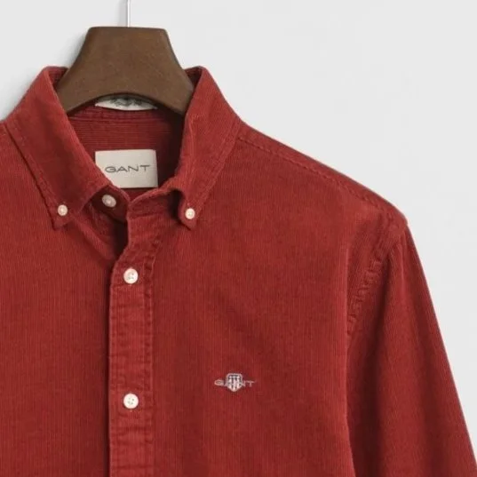Close View of GANT Corduroy Shirt in Dark Orange