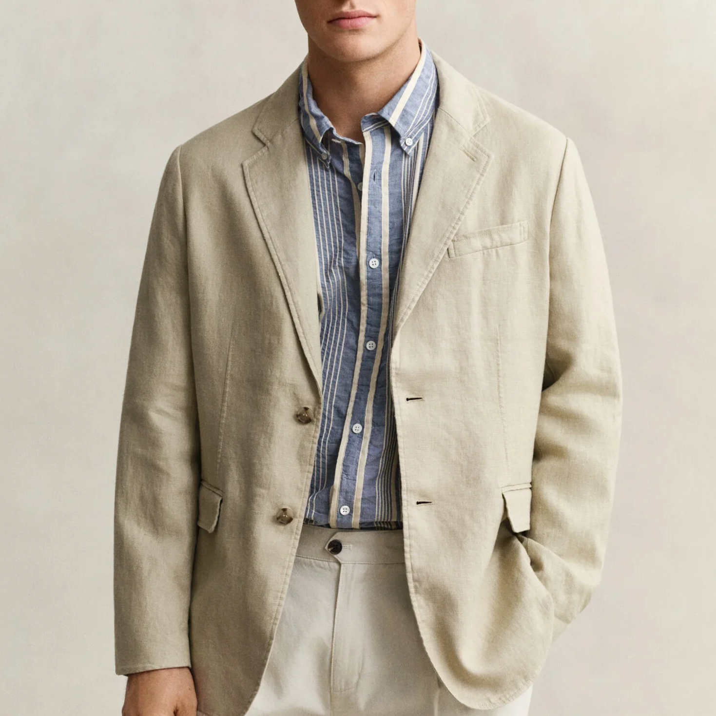 Model View of GANT Linen Blazer in Sand