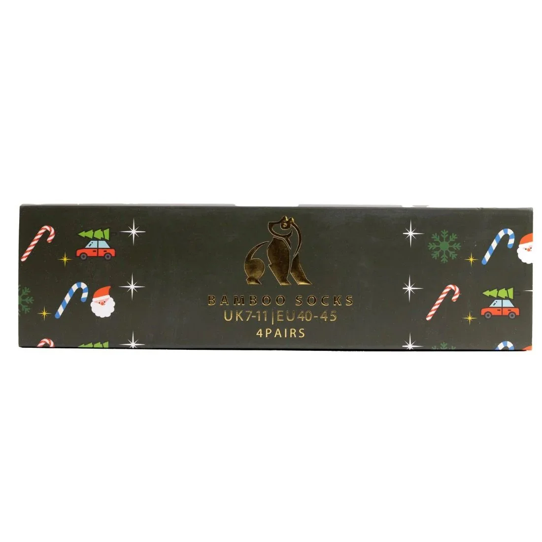 Boxed View of Swole Panda Christmas Socks Gift Box 4 Pack