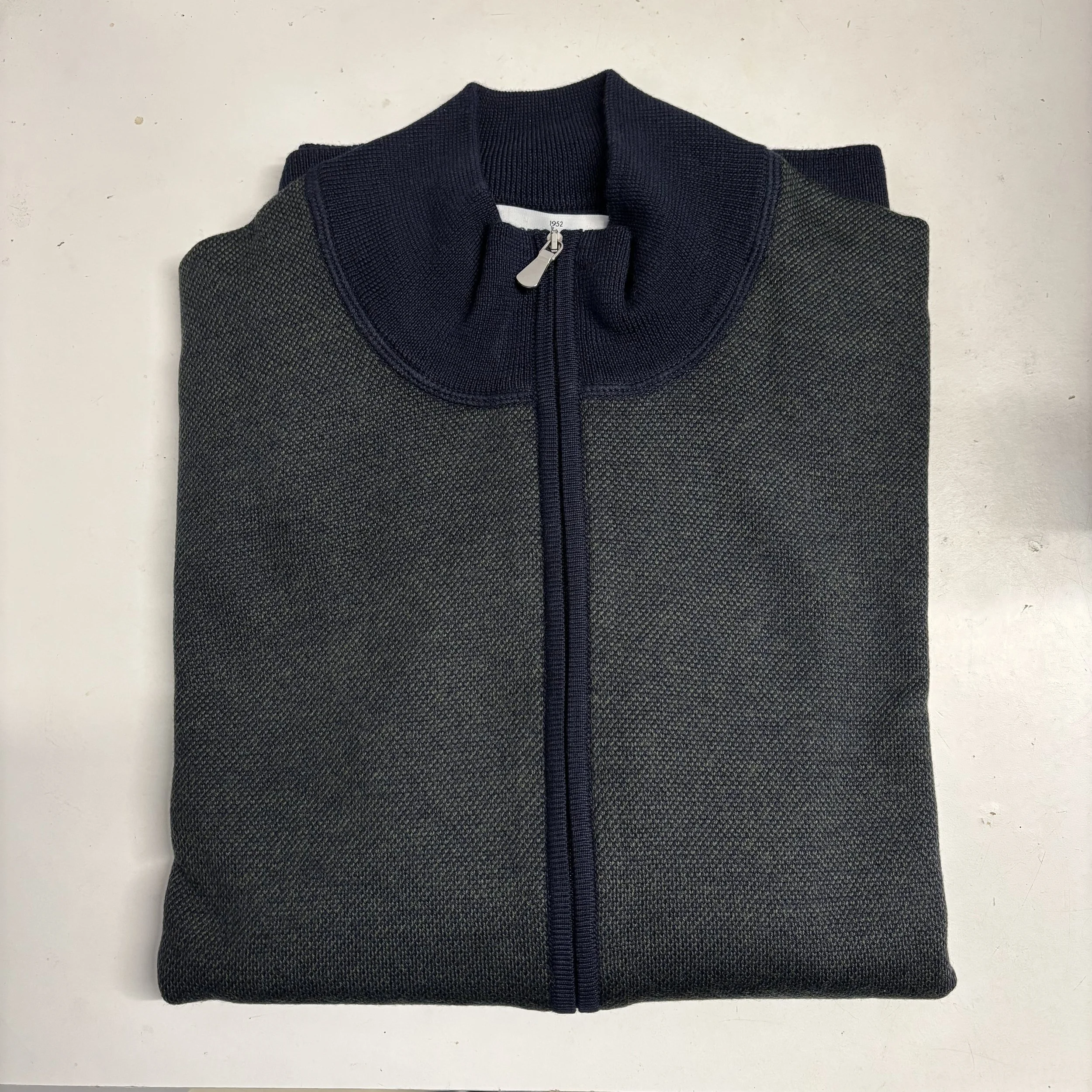 Gran Sasso Luxury Texture Half Zip Jumper - Green / Navy