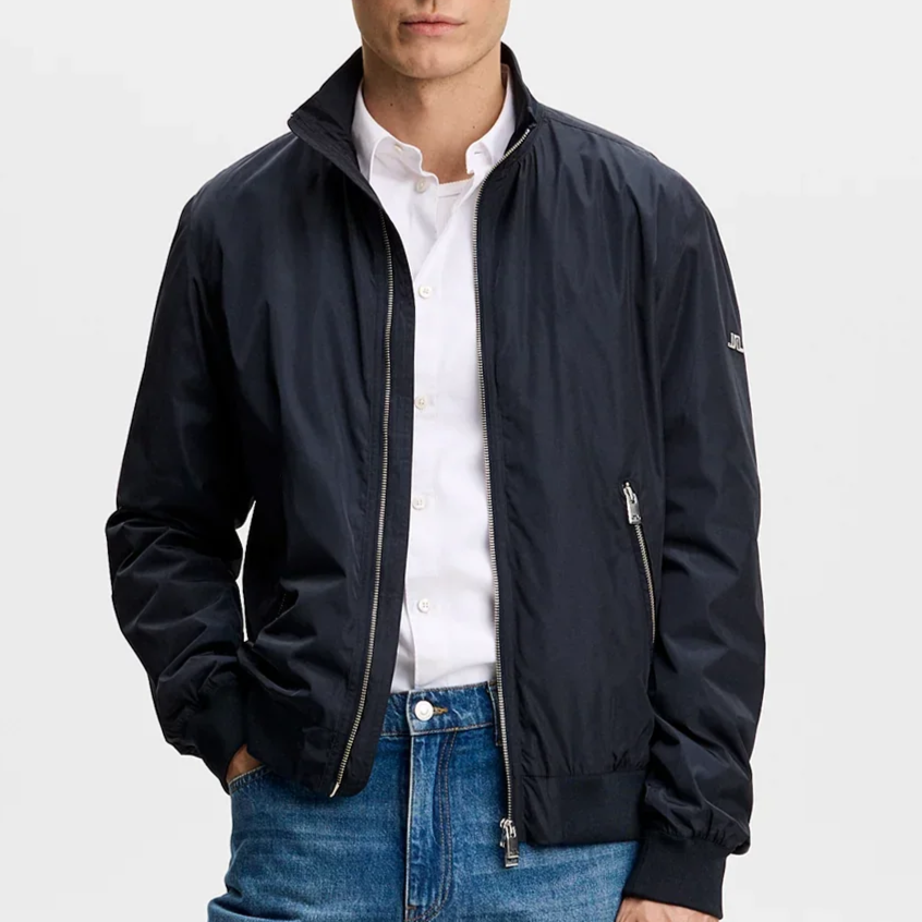Model View of J Lindeberg Lightweight Blouson Jacket in Navy