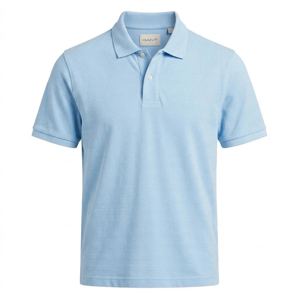 Flat View of GANT Texture Tonal Stripe Polo in Light Blue