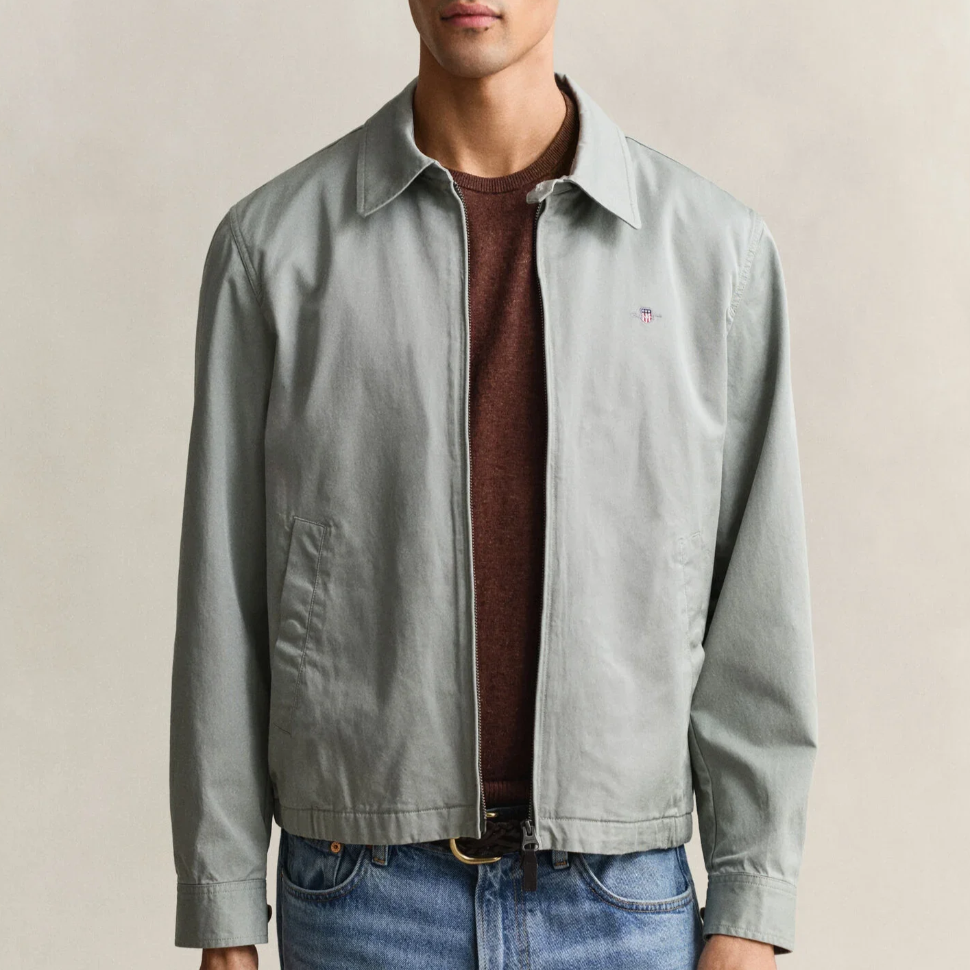 Model View of GANT Organic Cotton Windcheater Jacket in Soft Green