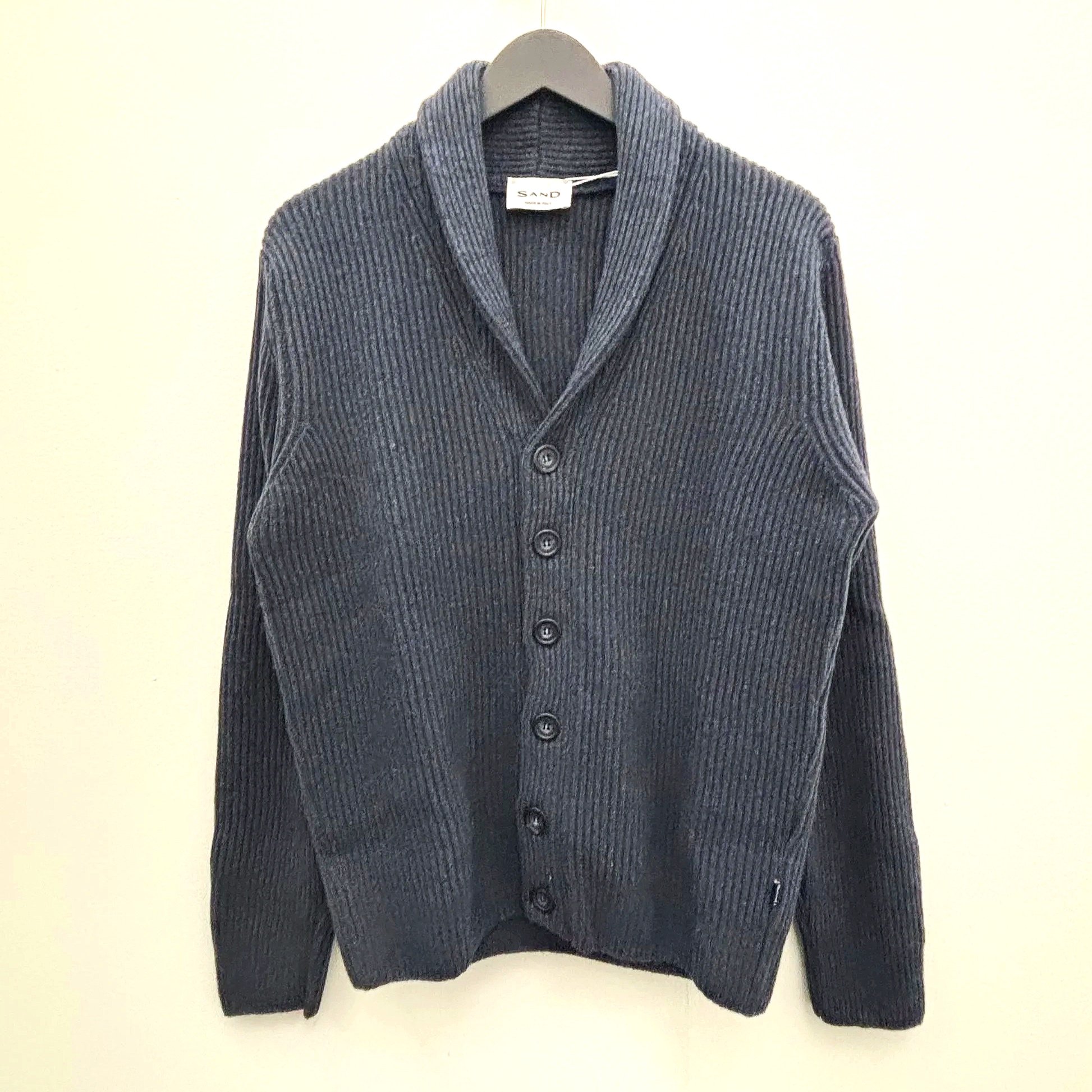 Flat View of SAND Copenhagen Shawl Collar Button Cardigan in Navy