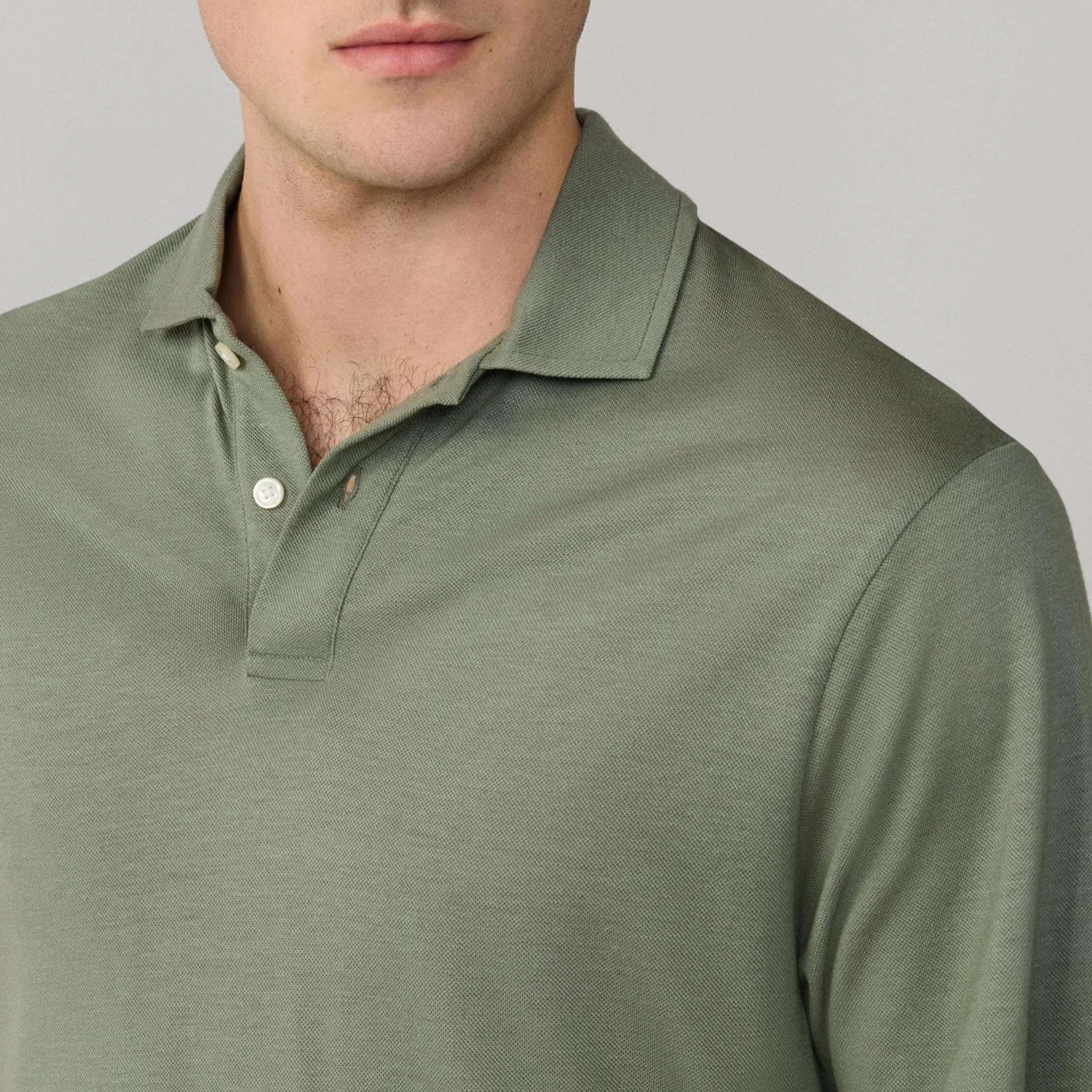 Close View of Hackett Slim Fit Lyocell and Cotton Polo in Green