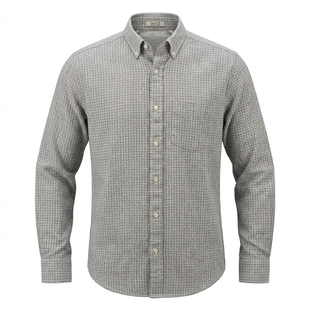 Flat View of GANT Micro Pattern Linen and Cotton Shirt in Cream and Navy