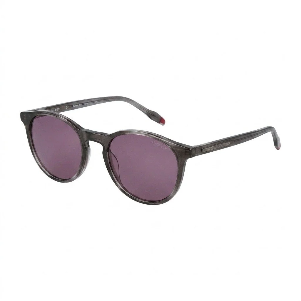 Side View of Hackett Round Sunglasses in Black and Grey