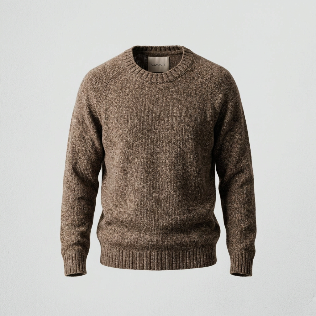 Flat View of GANT Wool Blend Mouline Crew Neck in Faded Taupe