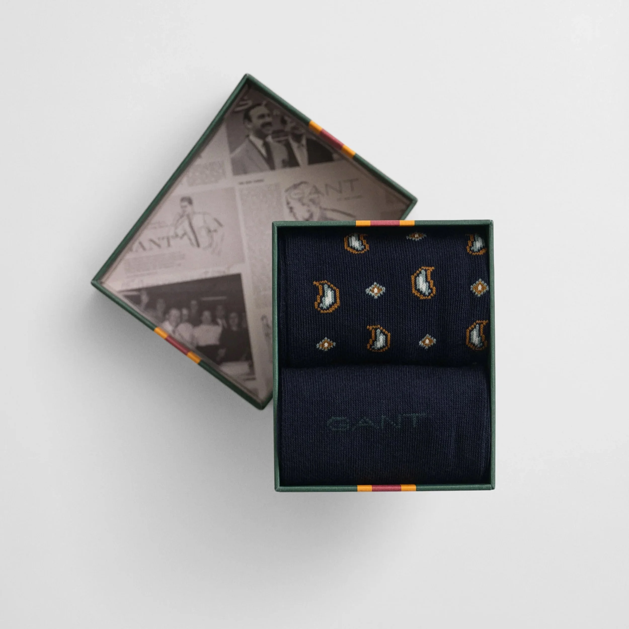 Open Box View of GANT 2 Pack Socks Gift Set in Navy