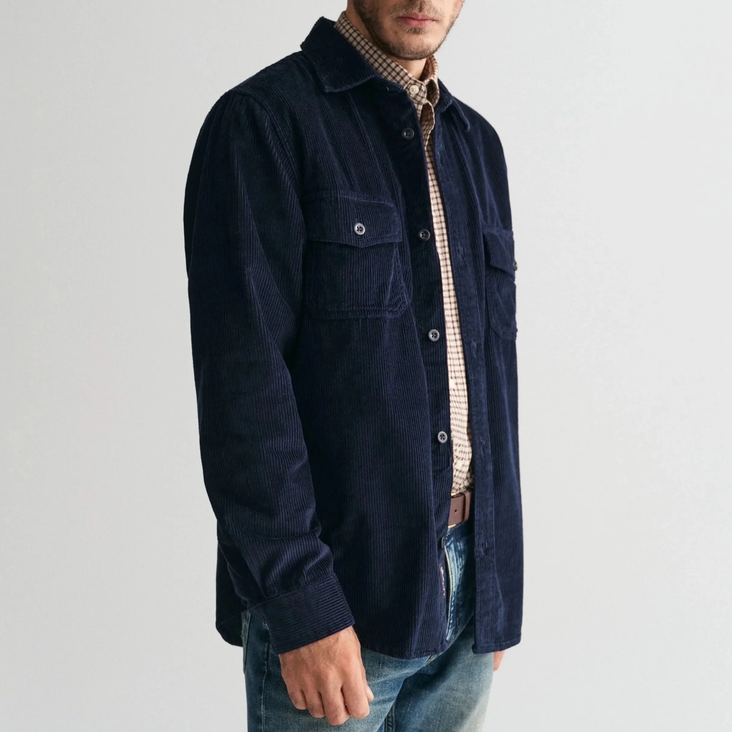 Model View of GANT Corduroy Overshirt in Navy