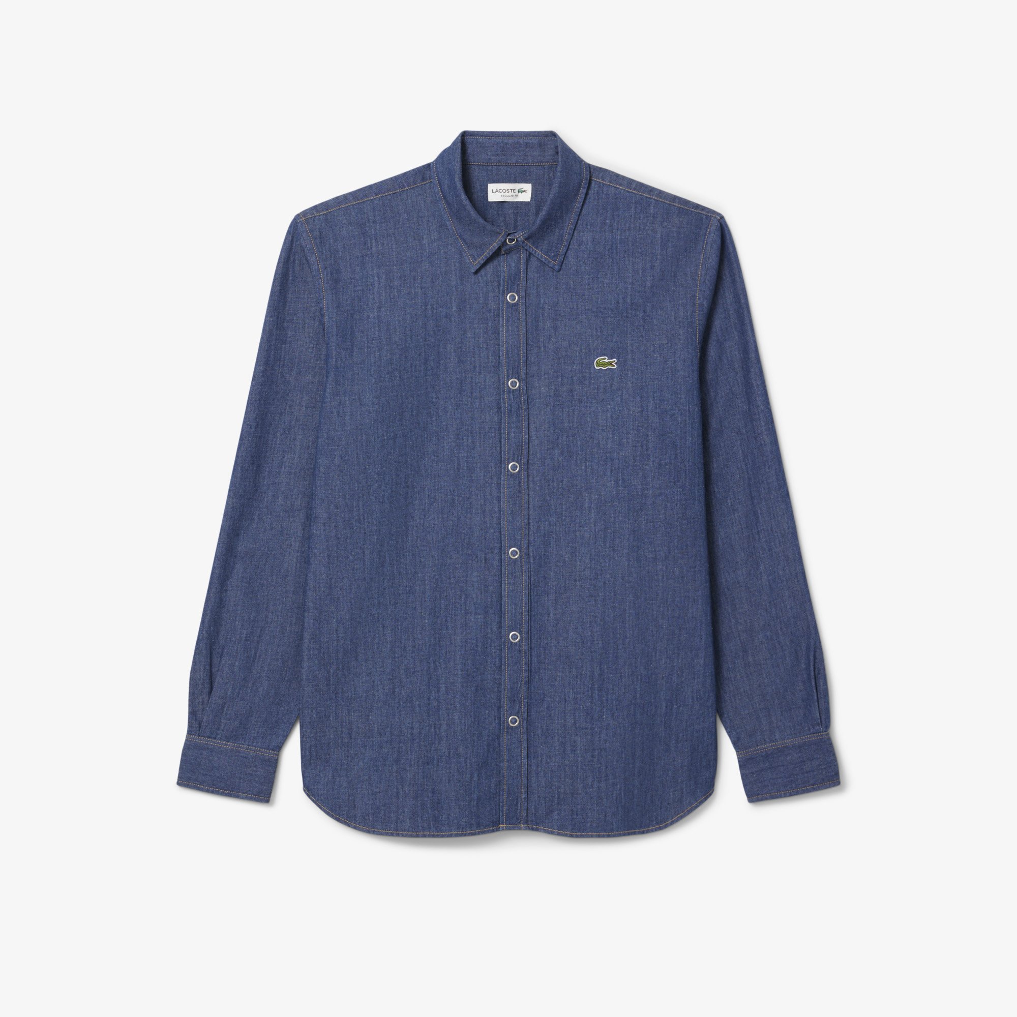 Flat View of Lacoste Denim Shirt in Mid Blue