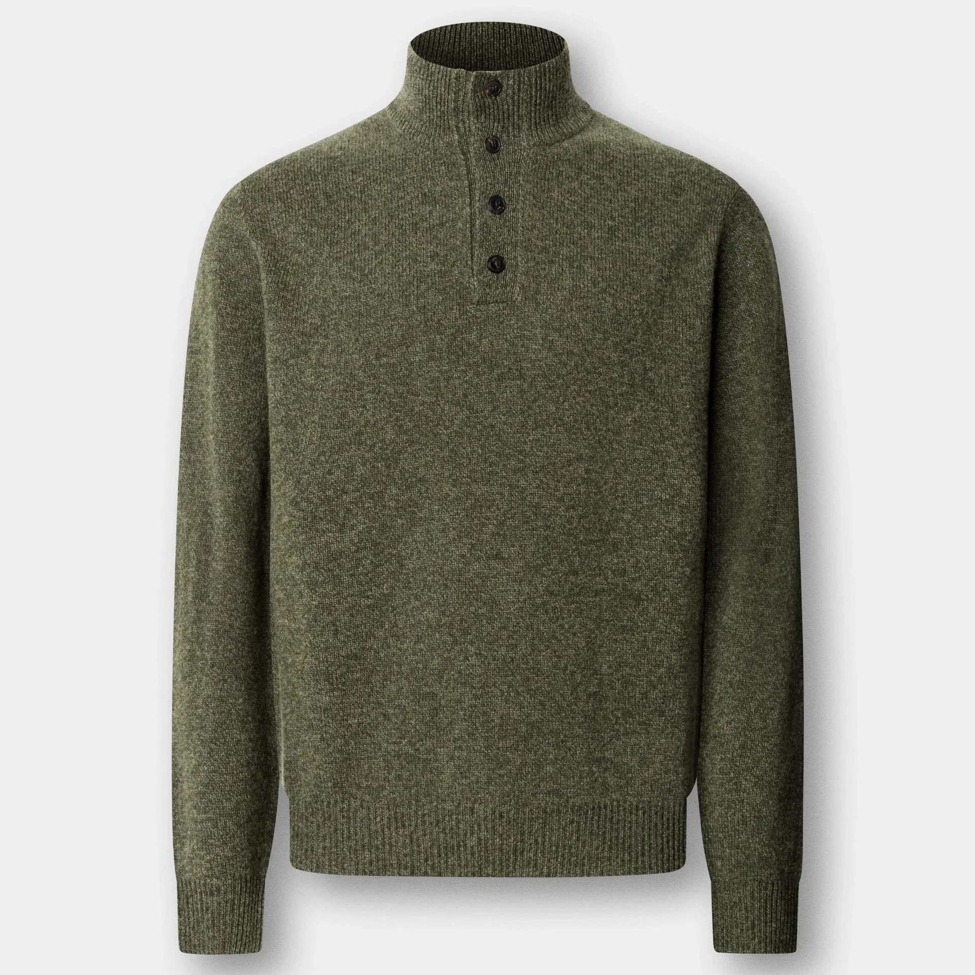 Flat View of Hackett Merino Wool Half-Button Jumper in Olive Green