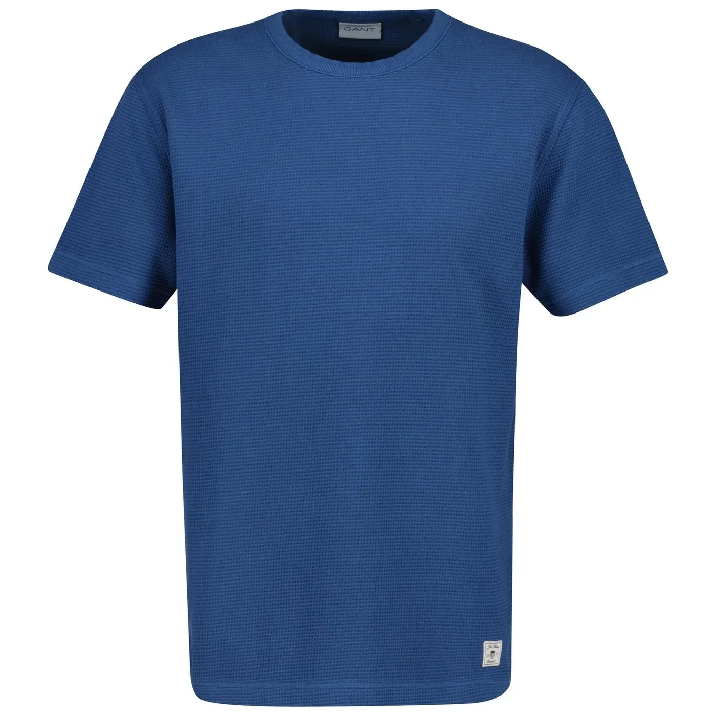 Flat View of GANT Waffle Texture T Shirt in Blue