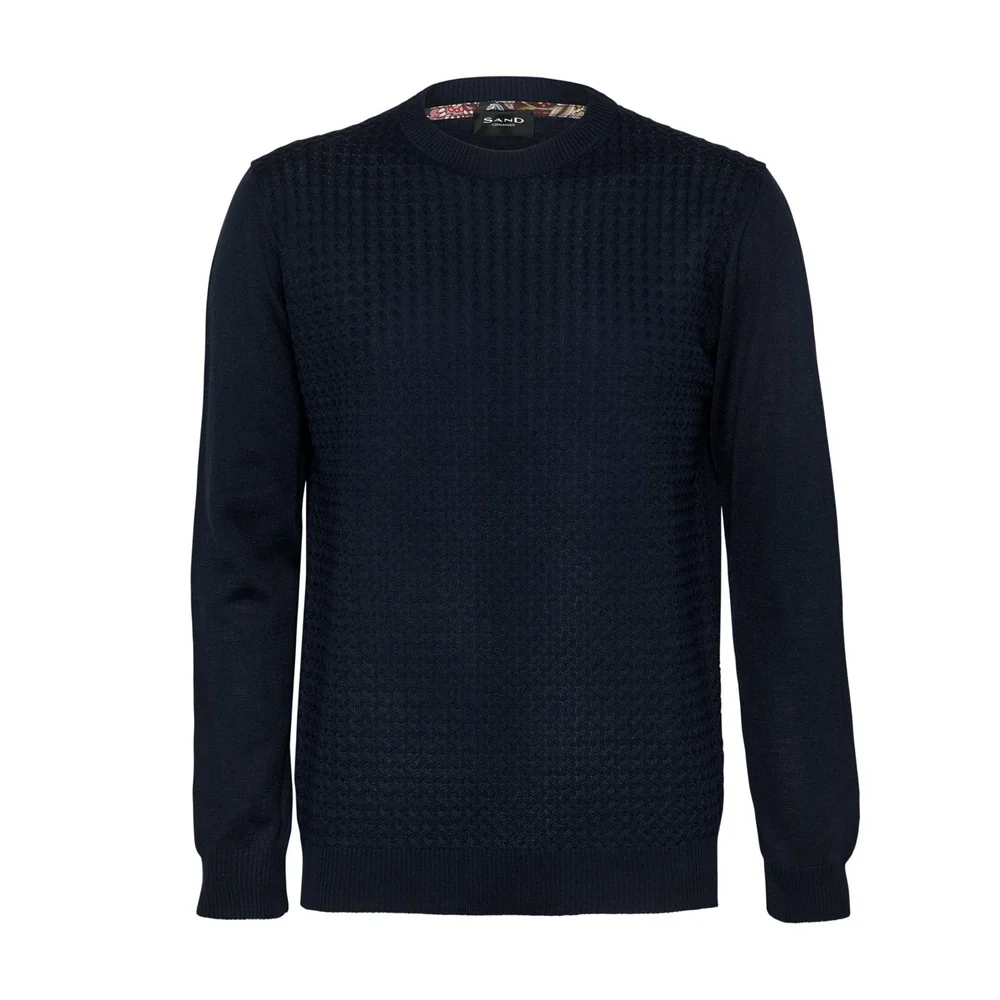 Buy SAND Copenhagen Texture Merino and Acrylic Jumper in Navy