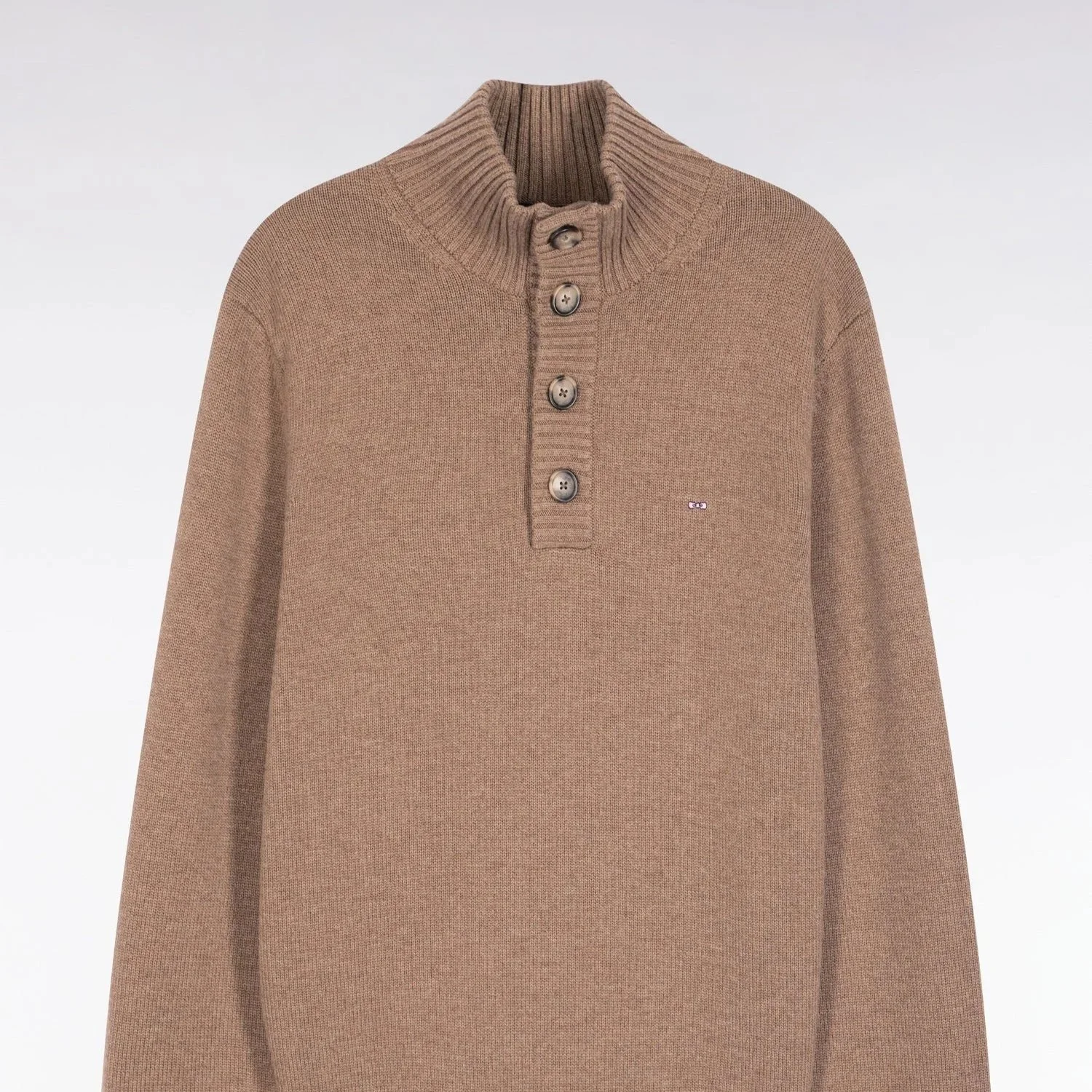 Flat View of Eden Park Wool Mix Button Front Jumper in Mid Brown