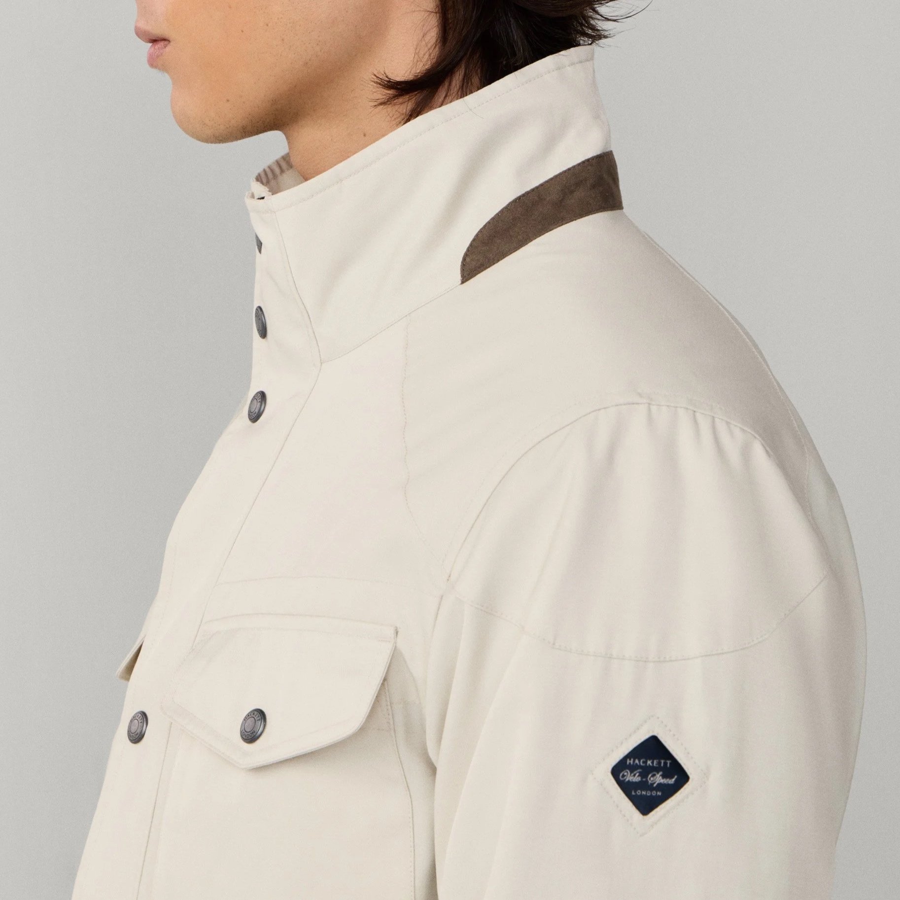 Close Model View of Hackett Lightweight Jacket in Sand