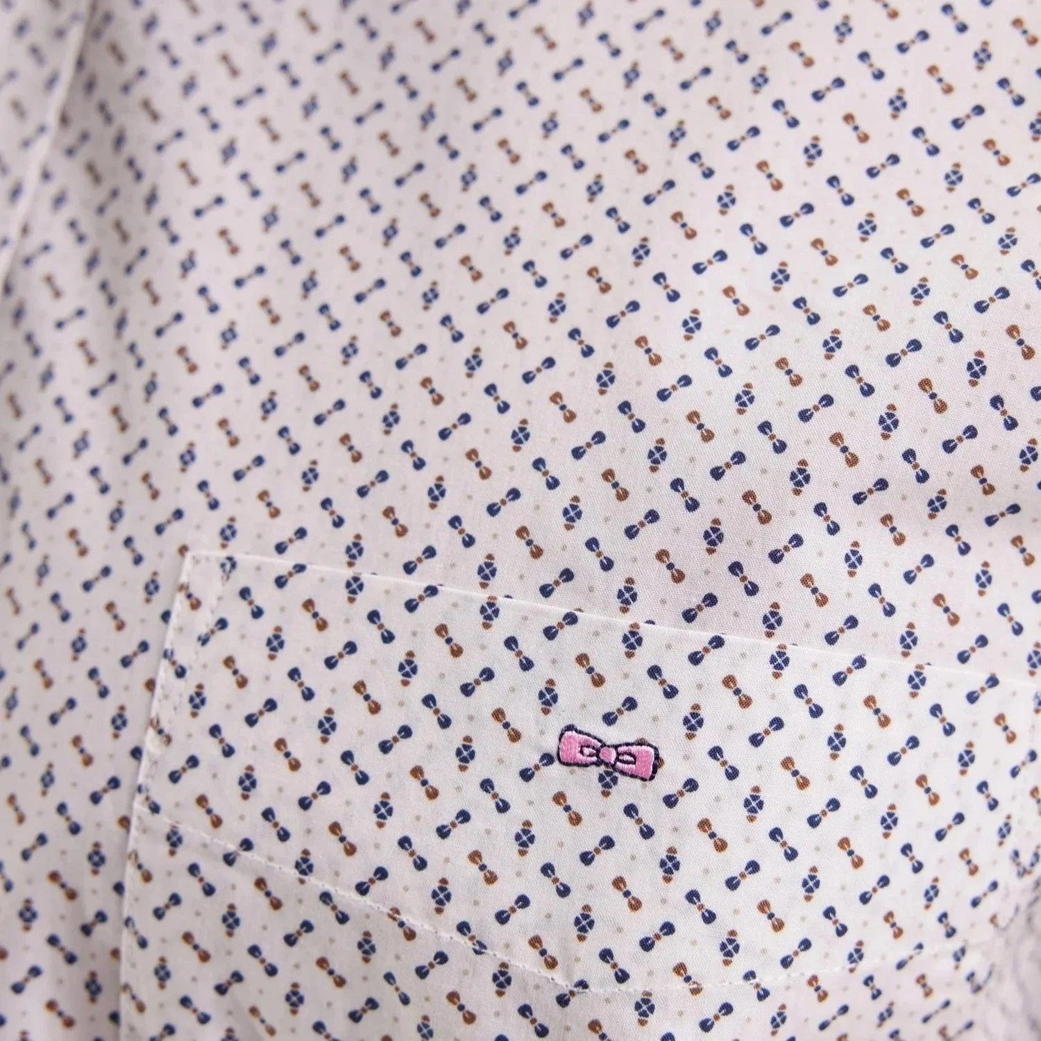 Close Model View of Eden Park White Premium Cotton Micro Pattern Shirt in White and Blue