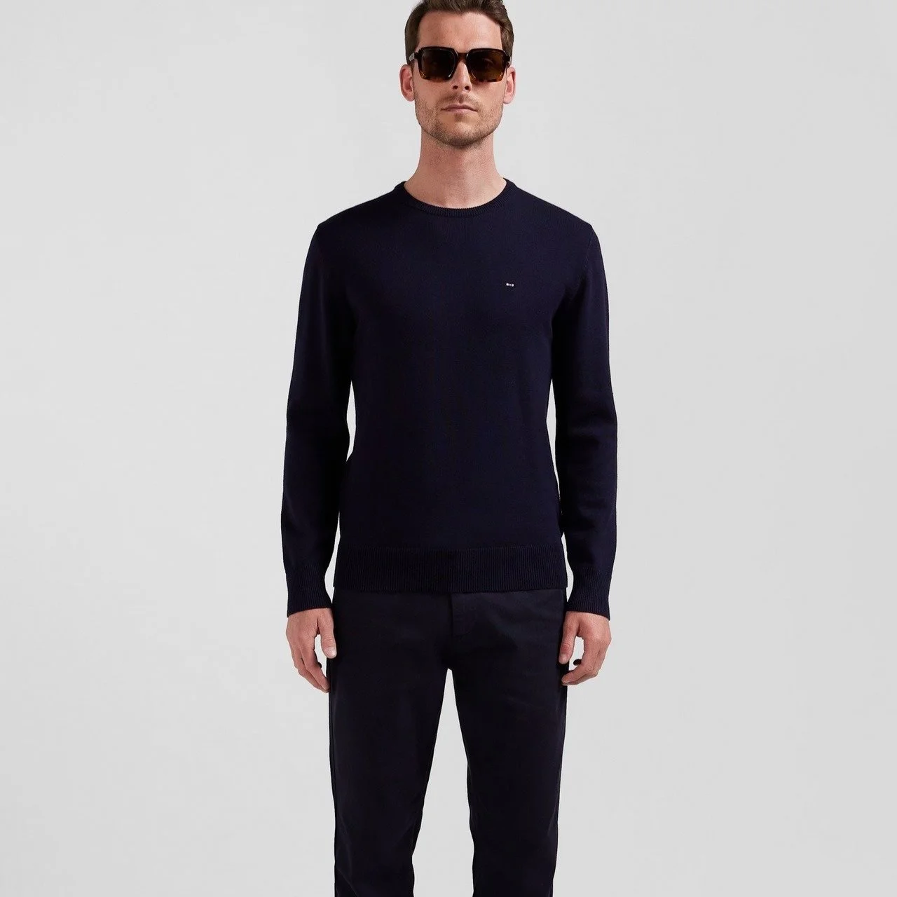 Full View of Model in Eden Park Wool Mix Jumper - Navy