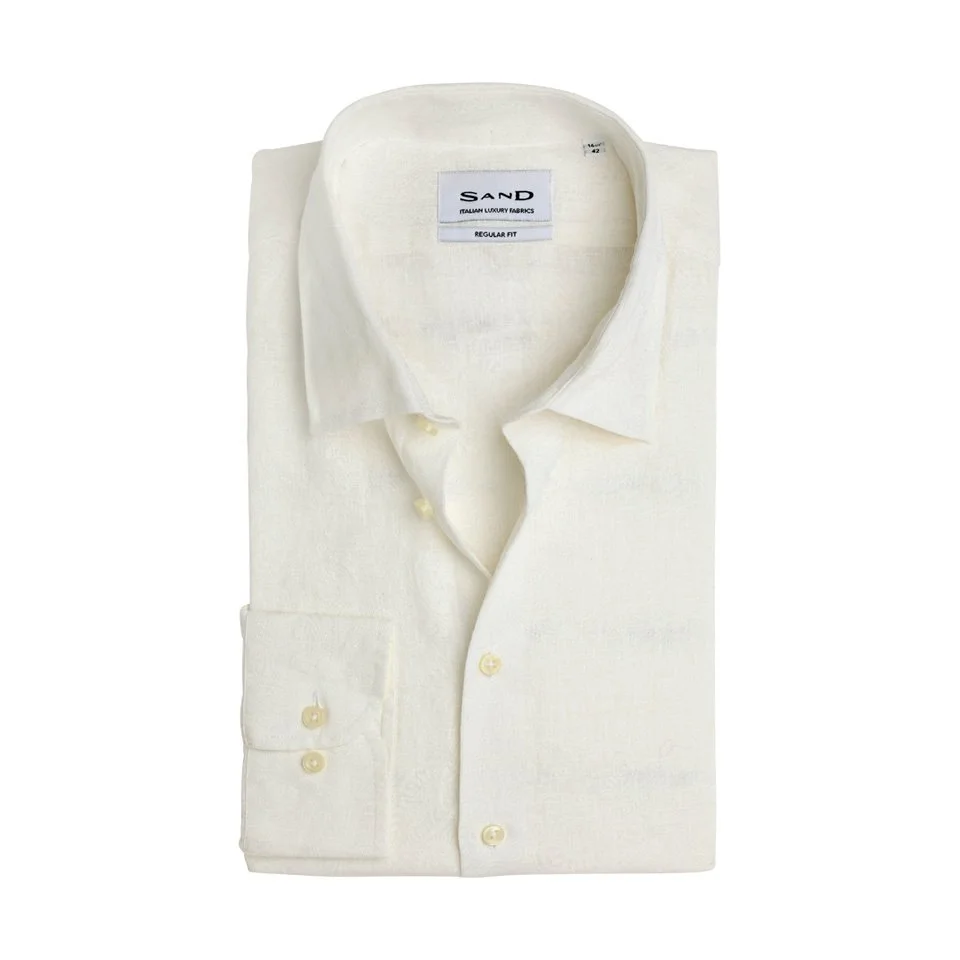 Flat View of SAND Copenhagen Luxury Slim Fit Linen Shirt in White