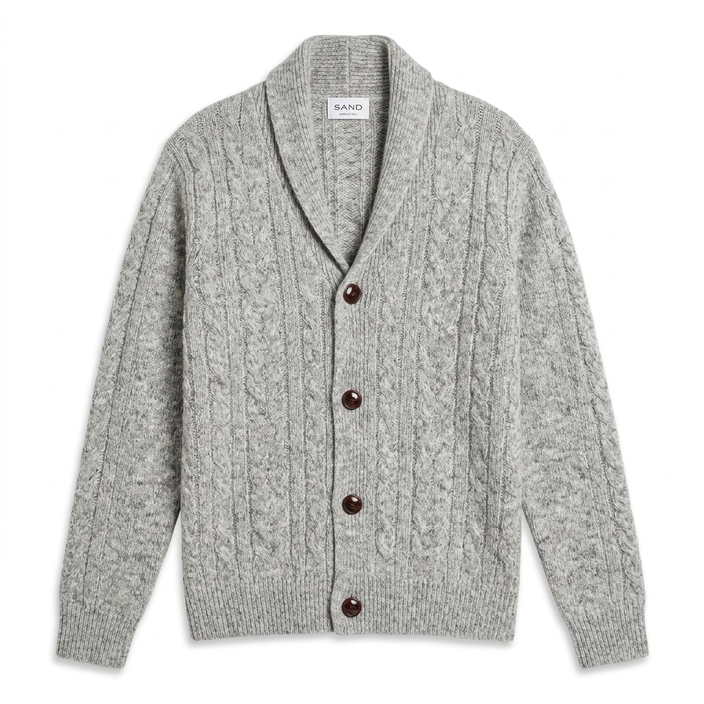 Flat View of SAND Copenhagen Shawl Collar Cardigan in Smoky Grey