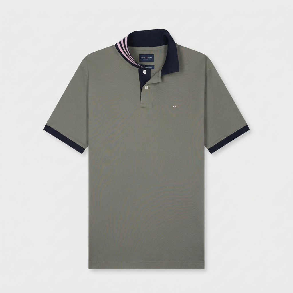 Flat View of Eden Park Pima Cotton Polo in Khaki Green