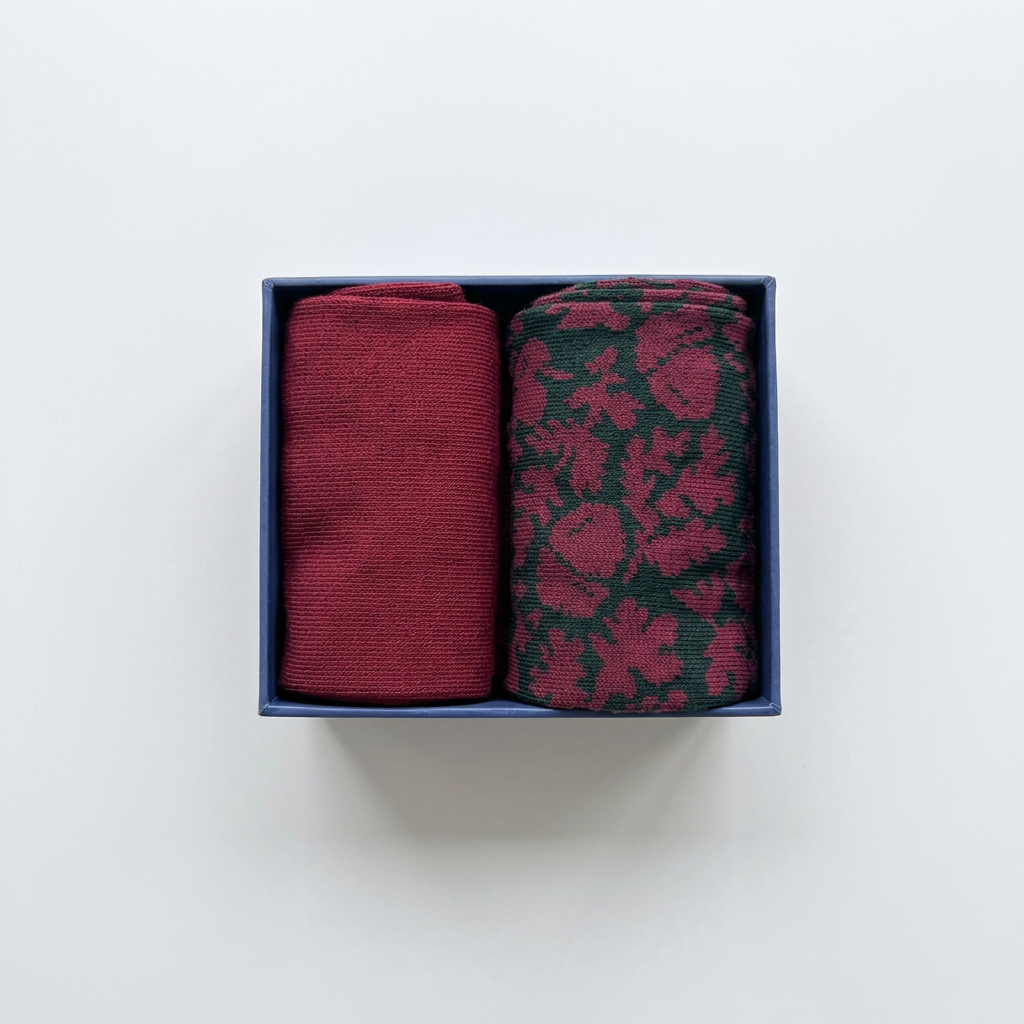 Boxed View of GANT Pattern 2 Pack Gift Box in Tartan Green and Dark Red
