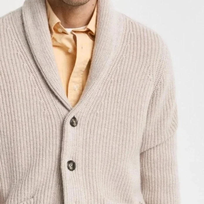 Close Model View of GANT Shawl Collar Cardigan in Sand