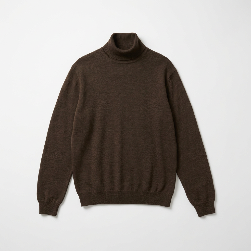 Flat View of SAND Copenhagen Merino Wool Roll Neck Jumper in Dark Brown